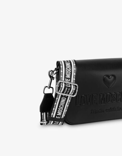 Black Embossed Crossbody Bag with Logo Strap