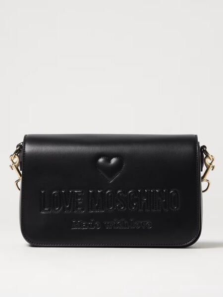 Black Embossed Crossbody Bag with Logo Strap
