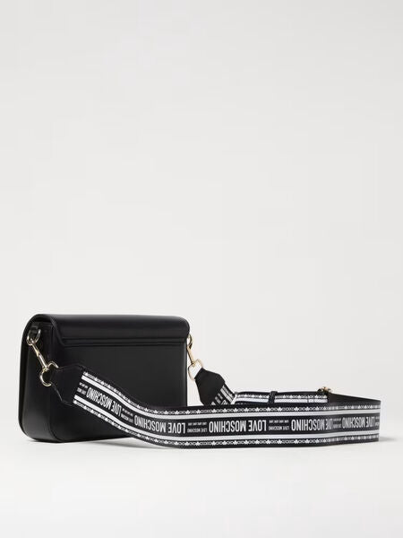 Black Embossed Crossbody Bag with Logo Strap