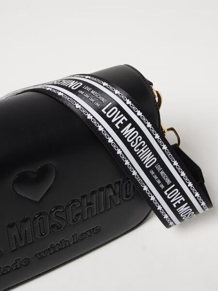 Black Embossed Crossbody Bag with Logo Strap