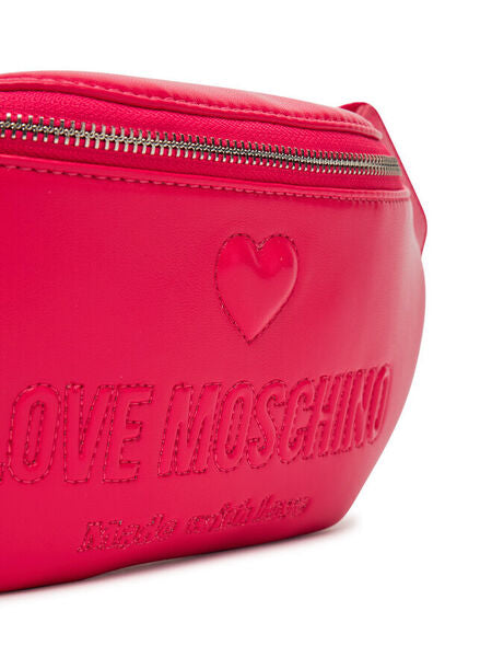 Pink Faux Leather Belt Bag with Heart Detail