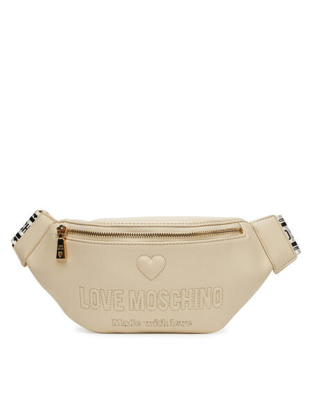 Beige Logo Embossed Belt Bag with Zip Closure