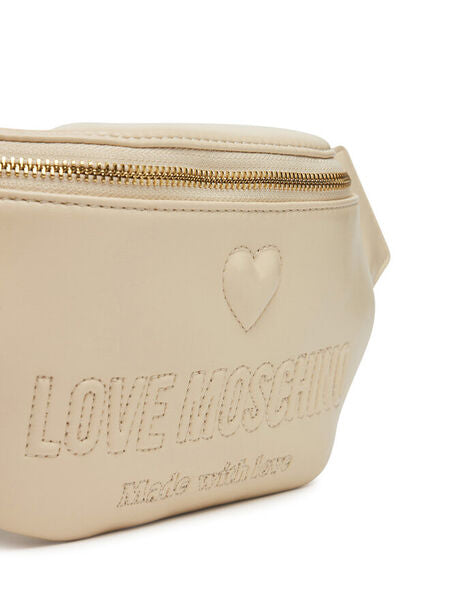 Beige Logo Embossed Belt Bag with Zip Closure
