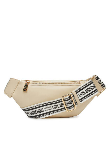 Beige Logo Embossed Belt Bag with Zip Closure