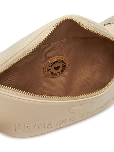 Beige Logo Embossed Belt Bag with Zip Closure