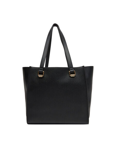 Black Textured Tote Bag with Gold Buckle