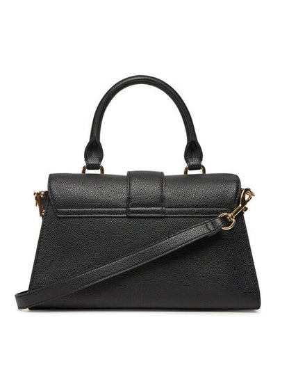 Black Textured Satchel with Gold Accents
