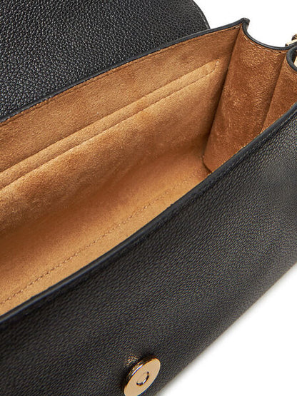 Black Textured Satchel with Gold Accents