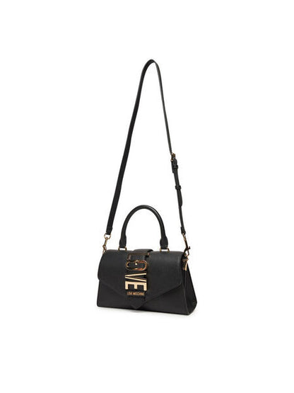 Black Textured Satchel with Gold Accents