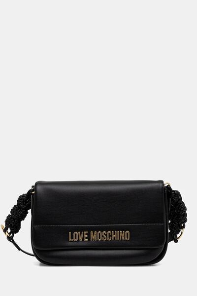Black Faux Leather Shoulder Bag with Braided Strap