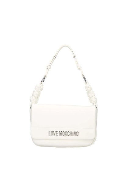 White Logo Shoulder Bag with Braided Handle