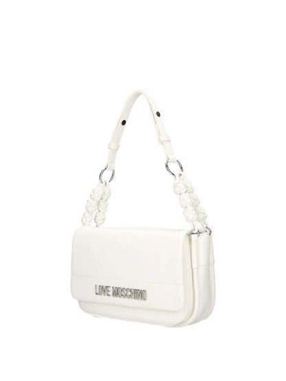 White Logo Shoulder Bag with Braided Handle