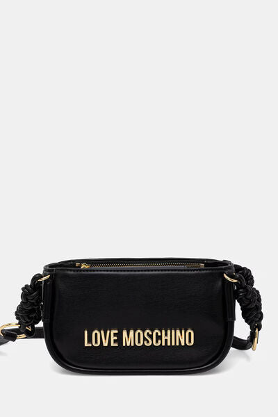 Black Logo Accent Crossbody Bag with Knotted Detail