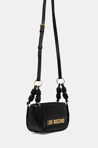 Black Logo Accent Crossbody Bag with Knotted Detail