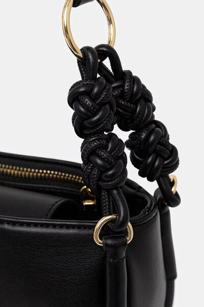 Black Logo Accent Crossbody Bag with Knotted Detail