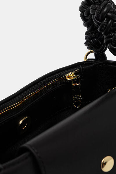 Black Logo Accent Crossbody Bag with Knotted Detail