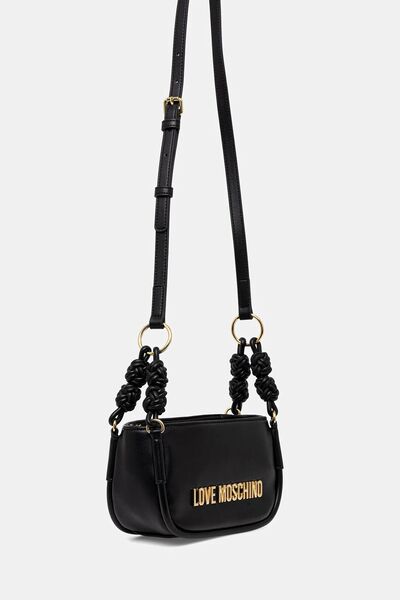 Black Faux Leather Crossbody Bag with Logo Detail