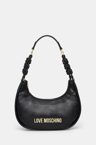 Black Faux Leather Hobo Bag with Knotted Handle