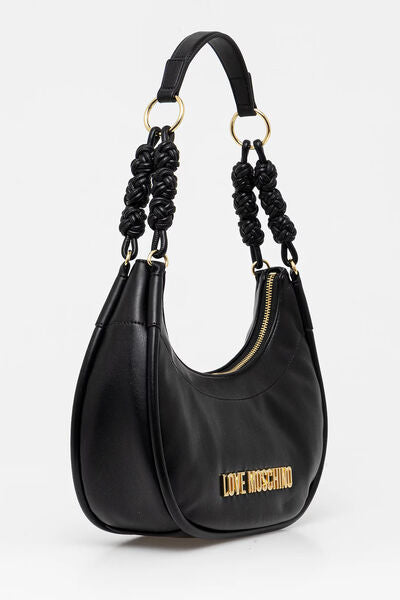 Black Faux Leather Hobo Bag with Knotted Handle