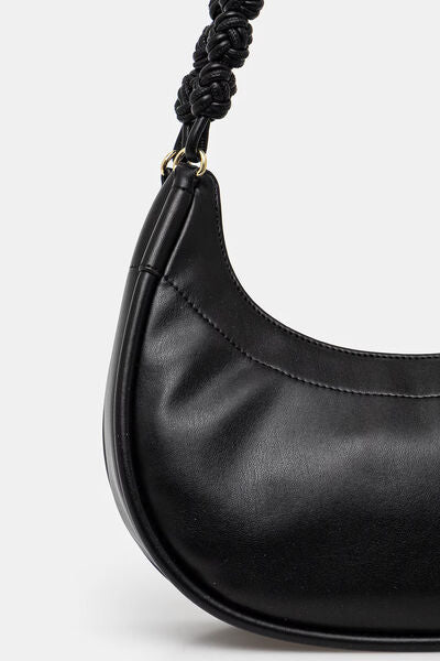 Black Faux Leather Hobo Bag with Knotted Handle