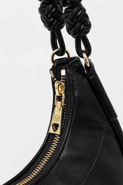 Black Faux Leather Hobo Bag with Knotted Handle