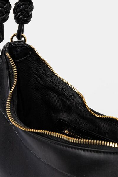 Black Faux Leather Hobo Bag with Knotted Handle