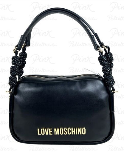 Black Faux Leather Shoulder Bag with Knotted Handles