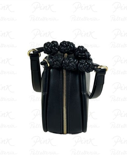Black Faux Leather Shoulder Bag with Knotted Handles