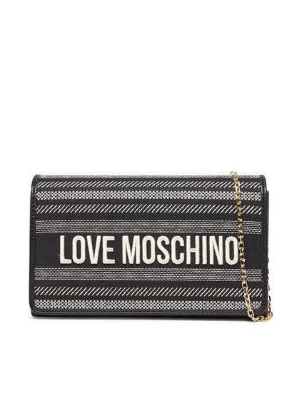 Black Woven Clutch with Chain Strap