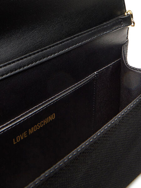 Black Woven Clutch with Chain Strap