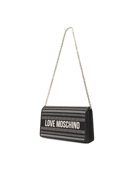 Black Woven Clutch with Chain Strap