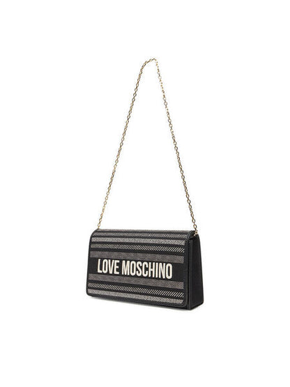 Black Woven Clutch with Chain Strap