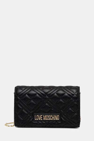 Black Quilted Shoulder Bag with Logo Emblem