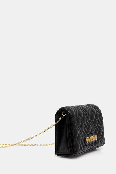 Black Quilted Shoulder Bag with Logo Emblem