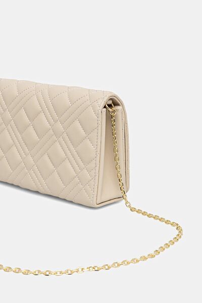 Beige Quilted Crossbody Bag with Gold Chain