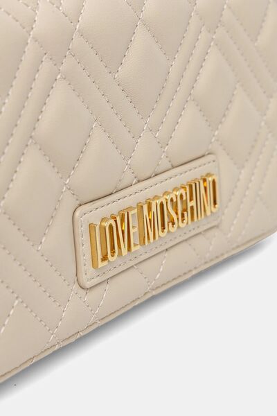 Beige Quilted Crossbody Bag with Gold Chain
