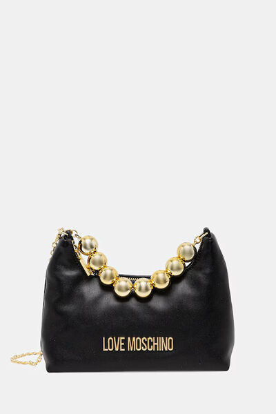 Black Faux Leather Hobo Bag with Statement Chain