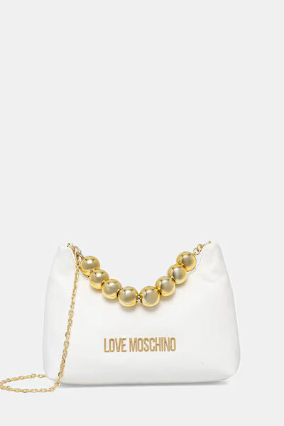 White Chain Accent Shoulder Bag with Gold Details