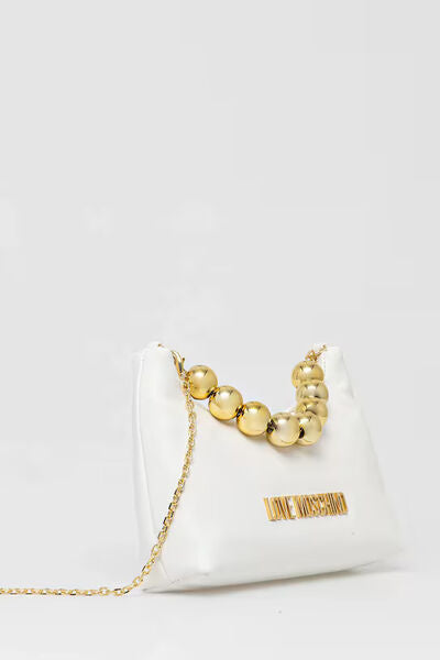White Chain Accent Shoulder Bag with Gold Details