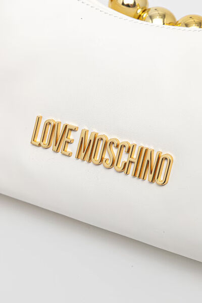 White Chain Accent Shoulder Bag with Gold Details