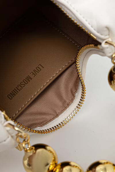 White Chain Accent Shoulder Bag with Gold Details