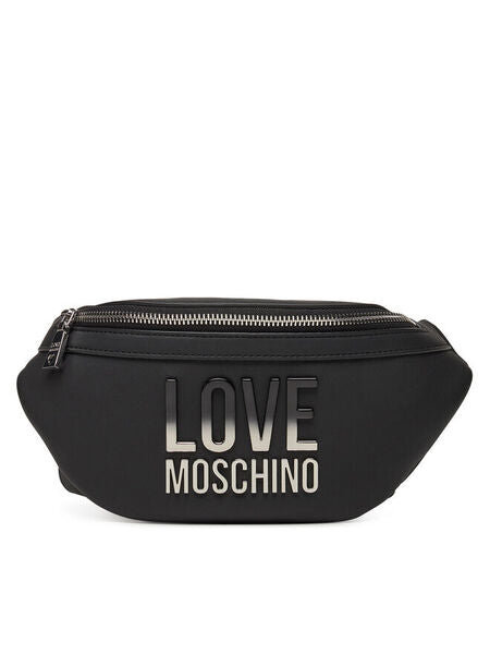 Black Logo Belt Bag with Zipper Closure