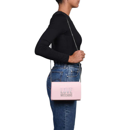 Pink Structured Clutch with Embossed Logo