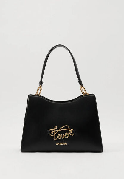 Black Faux Leather Bag with Gold Detailing