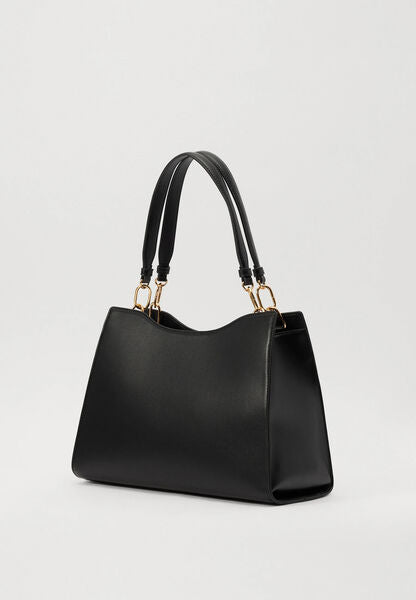 Black Faux Leather Bag with Gold Detailing