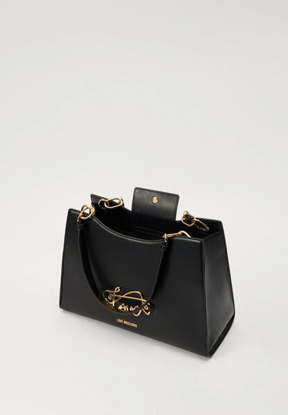 Black Faux Leather Bag with Gold Detailing