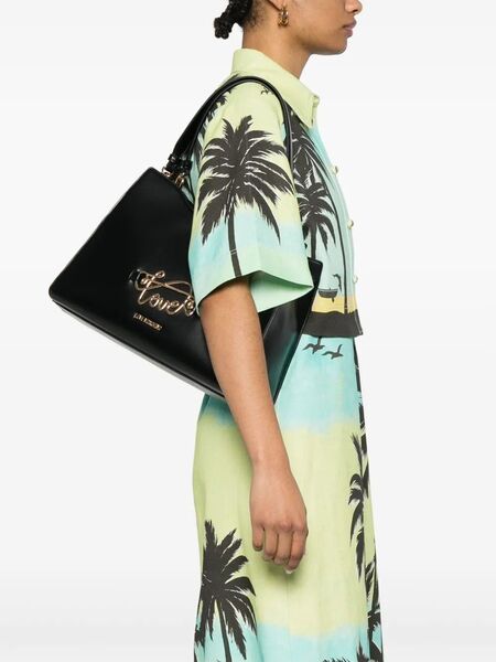 Black Faux Leather Bag with Gold Detailing