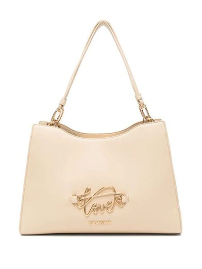 Cream Structured Tote Bag with Elegant Script