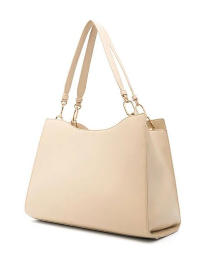 Cream Structured Tote Bag with Elegant Script