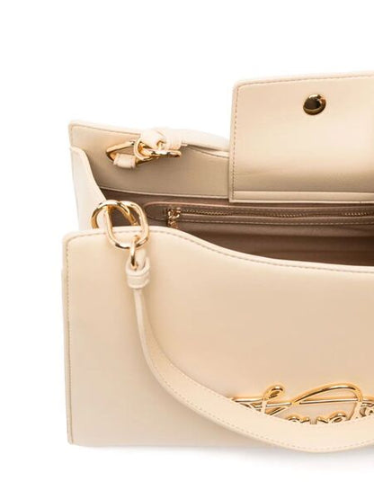 Cream Structured Tote Bag with Elegant Script